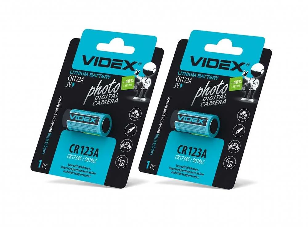 Baterija CR123A VIDEX (1 vnt.) Lithium, 3V, 1500mAh