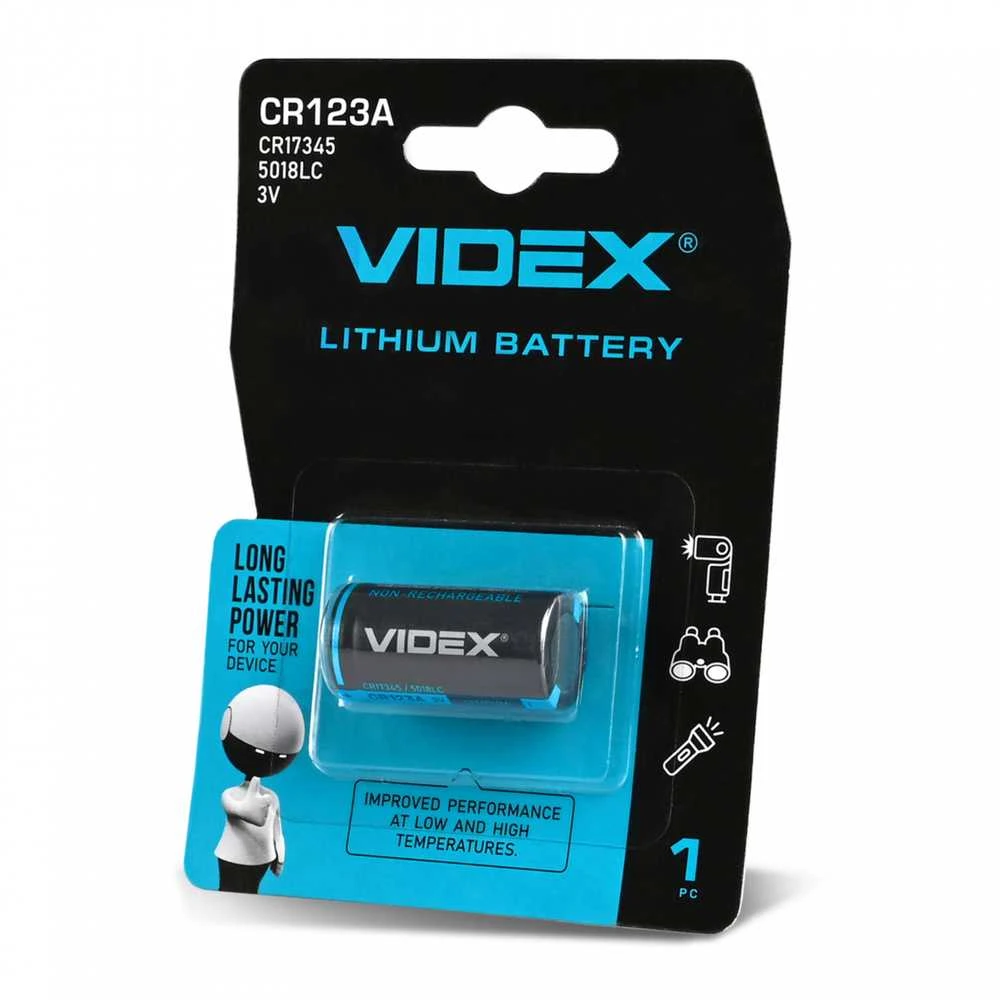 Baterija CR123A VIDEX (1 vnt.) Lithium, 3V, 1500mAh