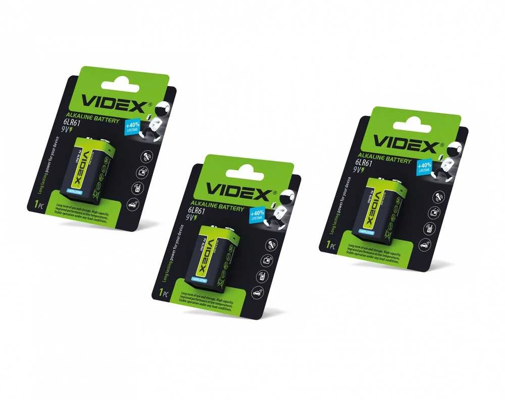 Baterijos 9V Krona / 6LR61 (2 vnt.) VIDEX Alkaline, 9V, 600mAh
