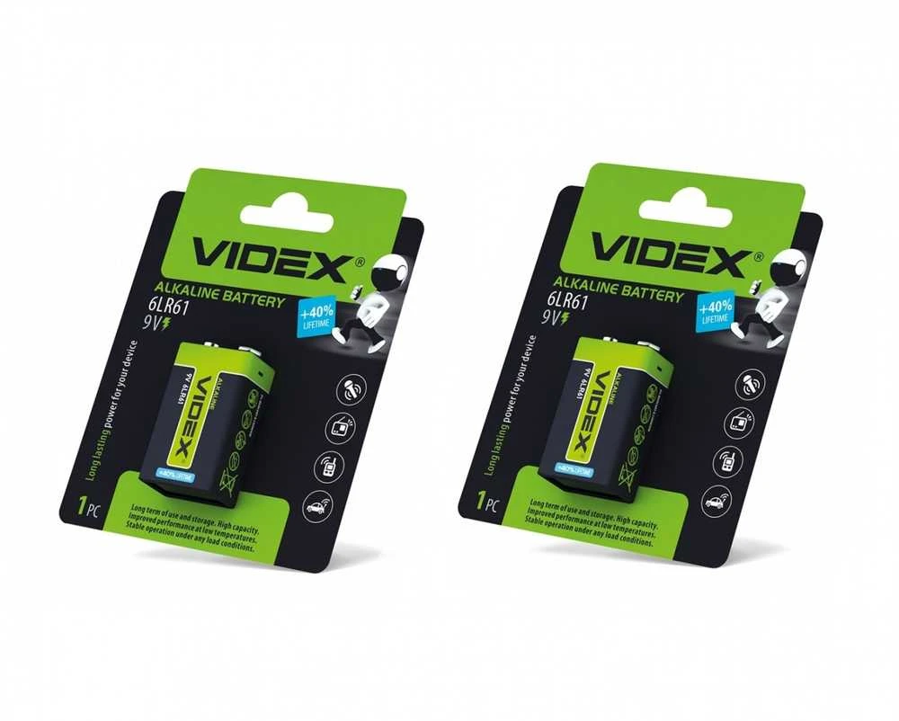 Baterijos 9V Krona / 6LR61 (2 vnt.) VIDEX Alkaline, 9V, 600mAh