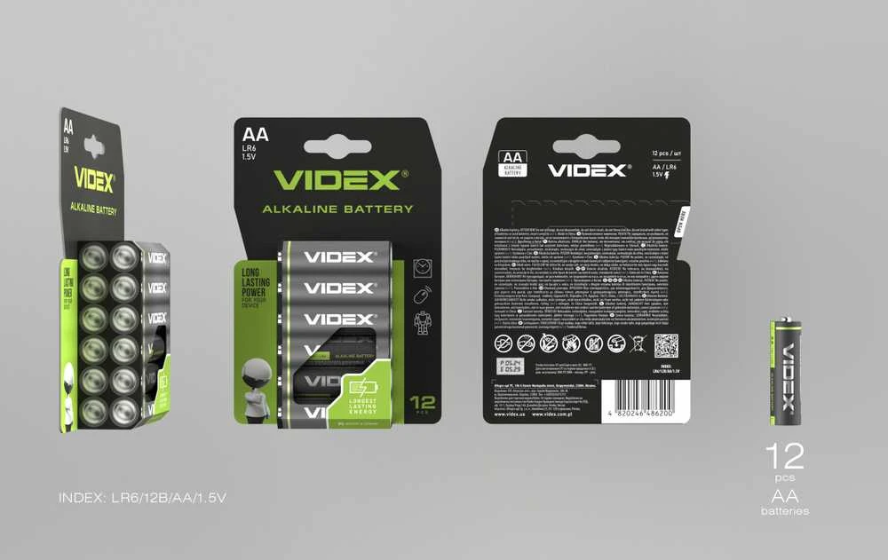 Baterijos AA VIDEX (12 vnt.) Alkaline, 1.5V, 2600mAh