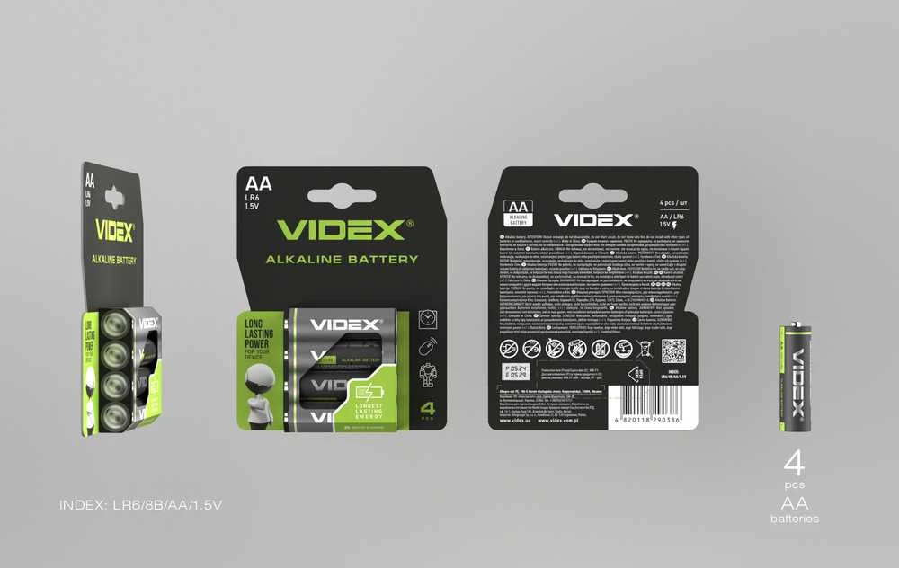 Baterijos AA VIDEX (4 x 5 = 20 vnt.) Alkaline, 1.5V, 2600mAh