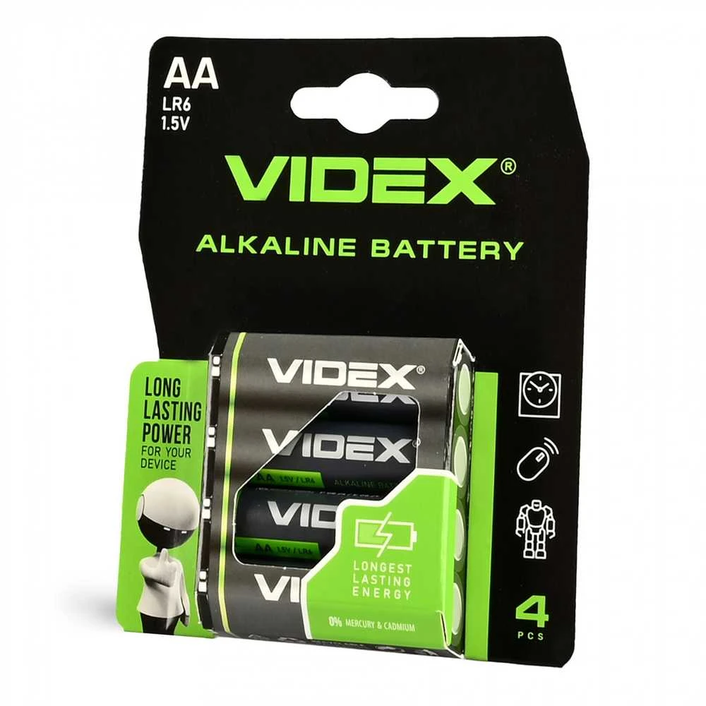 Baterijos AA VIDEX (4 x 5 = 20 vnt.) Alkaline, 1.5V, 2600mAh