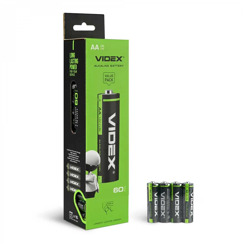 Baterijos AA VIDEX (MEGA PACK 60 vnt.) Alkaline, 1.5V, 2600mAh