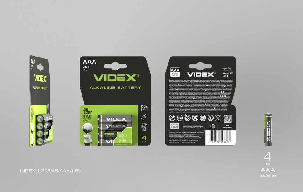 Baterijos AAA VIDEX (4 x 5 = 20 vnt.) Alkaline, 1.5V, 1200mAh