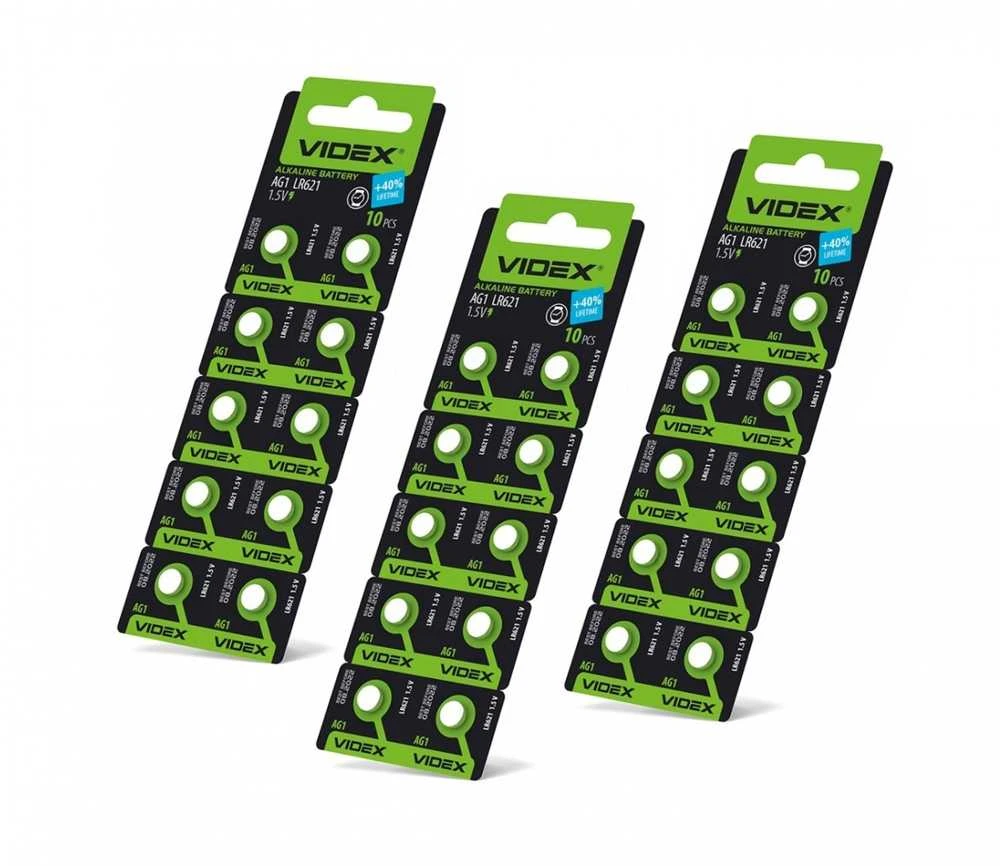 Baterijos AG1 / LR621 VIDEX (30 vnt.) 1.5V Alkaline 14mAh