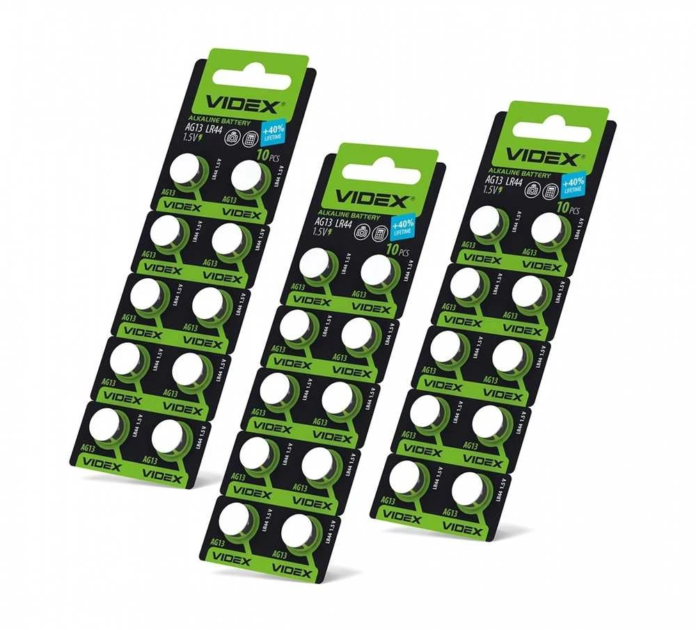 Baterijos AG13 / LR44 VIDEX (30 vnt.) 1.5V Alkaline 158mAh