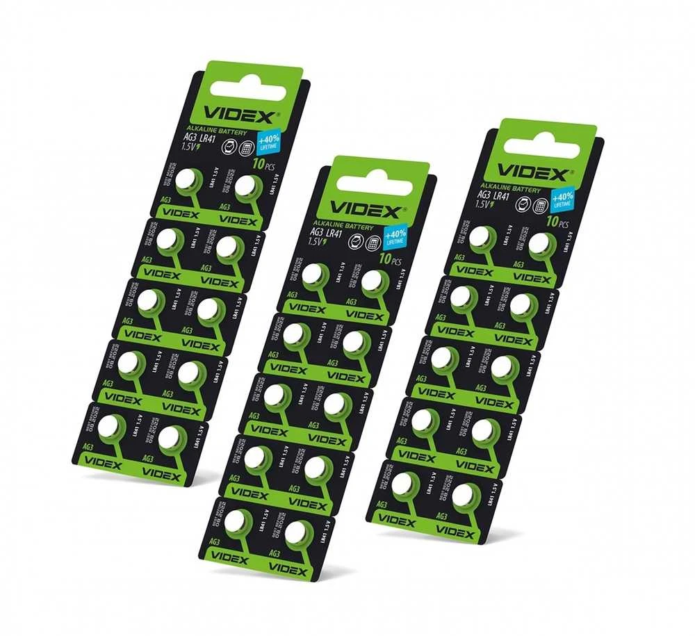 Baterijos AG3 / LR41 VIDEX (30 vnt.) 1.5V Alkaline 41mAh