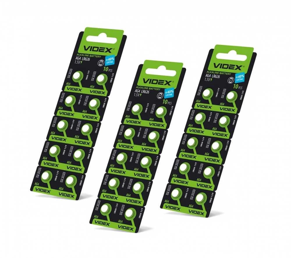 Baterijos AG4 / LR626 VIDEX (30 vnt.) 1.5V Alkaline 20mAh