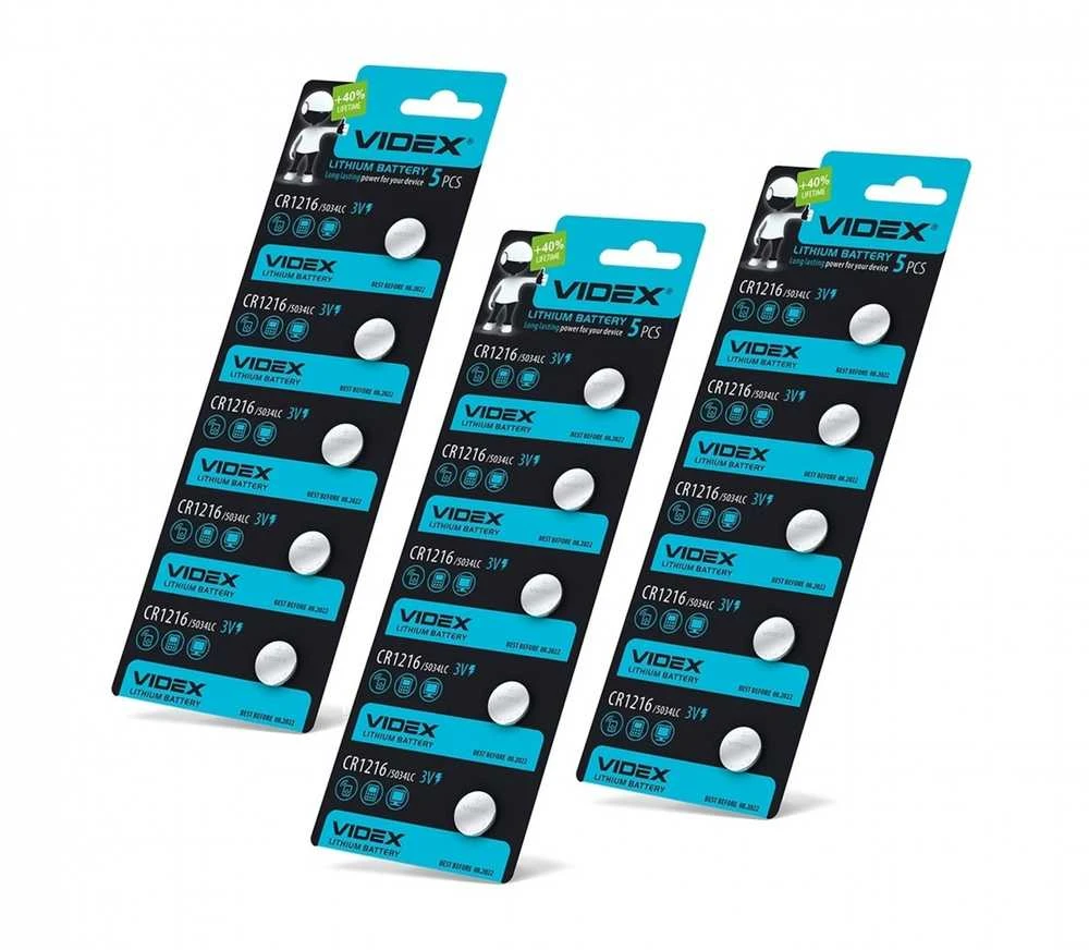 Baterijos VIDEX CR1216 (15 vnt.) 3V Lithium 25mAh