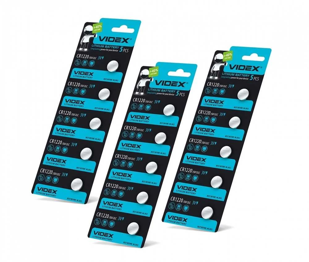 Baterijos VIDEX CR1220 (15 vnt.) 3V Lithium 40mAh