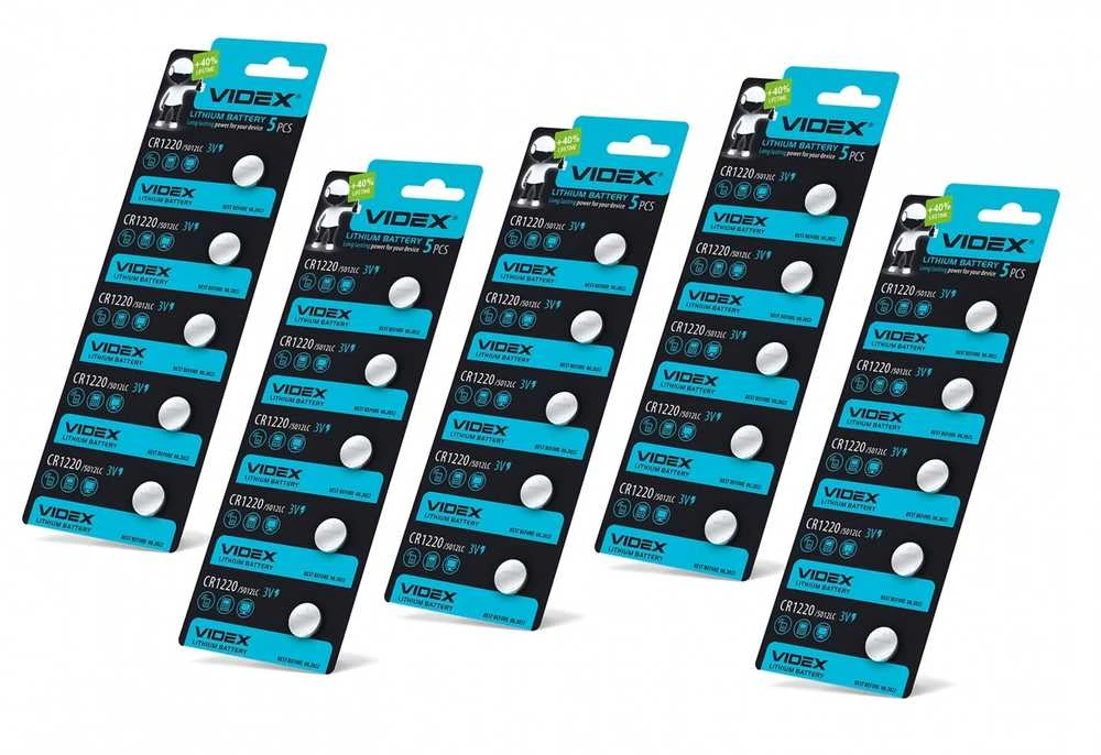Baterijos VIDEX CR1220 (15 vnt.) 3V Lithium 40mAh
