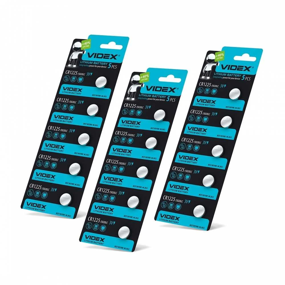Baterijos VIDEX CR1225 (15 vnt.) 3V Lithium 48mAh