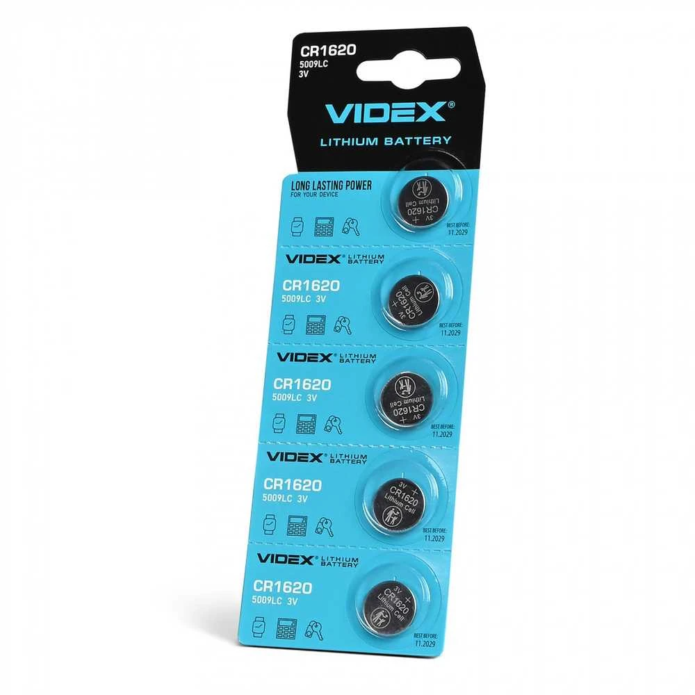 Baterijos VIDEX CR1620 (15 vnt.) 3V Lithium 70mAh