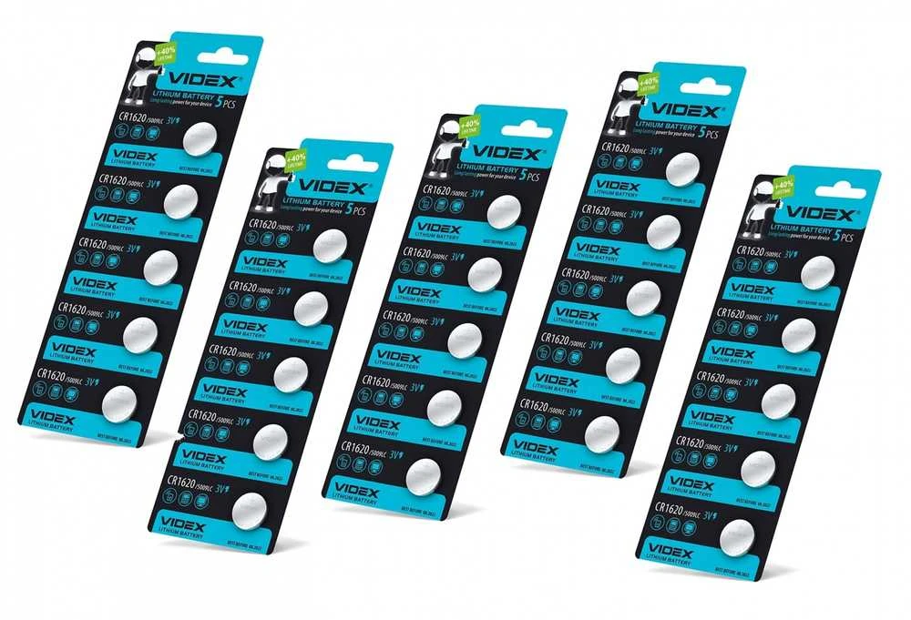 Baterijos VIDEX CR1620 (15 vnt.) 3V Lithium 70mAh