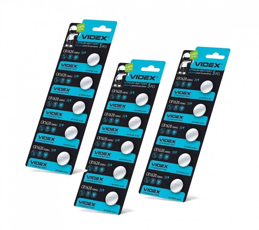 Baterijos VIDEX CR1620 (15 vnt.) 3V Lithium 70mAh