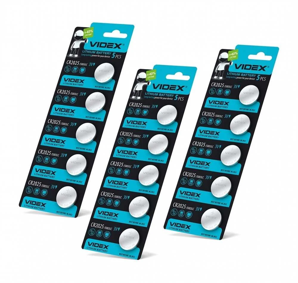 Baterijos VIDEX CR2025 (15 vnt.) 3V Lithium 160mAh