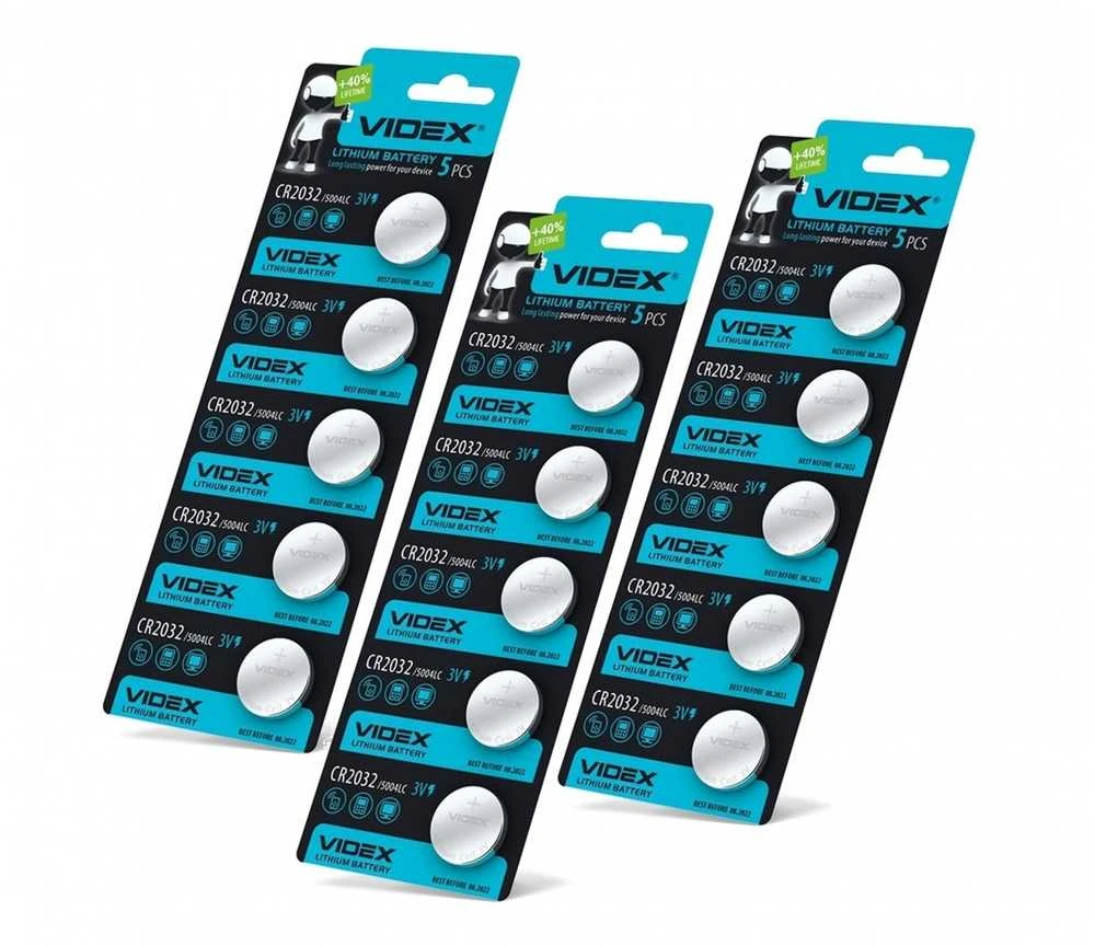 Baterijos VIDEX CR2032 (15 vnt.) 3V Lithium 220mAh
