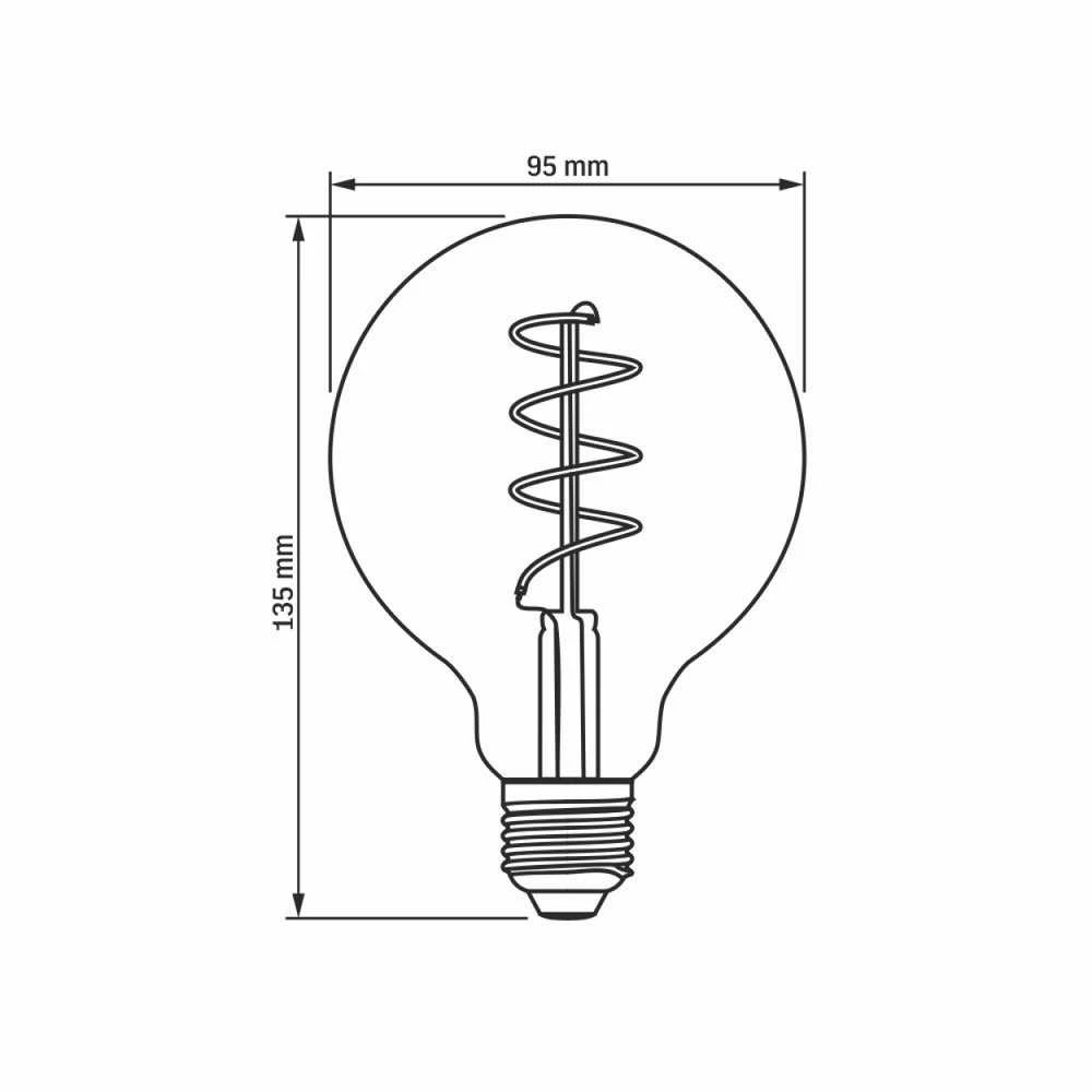 Kaitrinė (Filament) LED lemputė E27 4W 300Lm 2200K kampas<360* Dimeriuojama, VIDEX VLE-G95FASD-04272 | G95 – Pilno stiklo korpusas ir 360° šviesos sklaida
