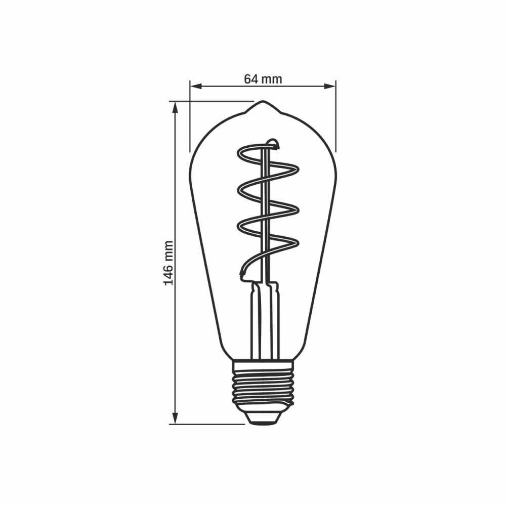 Kaitrinė (Filament) LED lemputė E27 4W 300Lm 2200K kampas<360* Dimeriuojama, VIDEX VLE-ST64FASD-04272 | ST64 – Pilno stiklo korpusas ir 360° šviesos sklaida