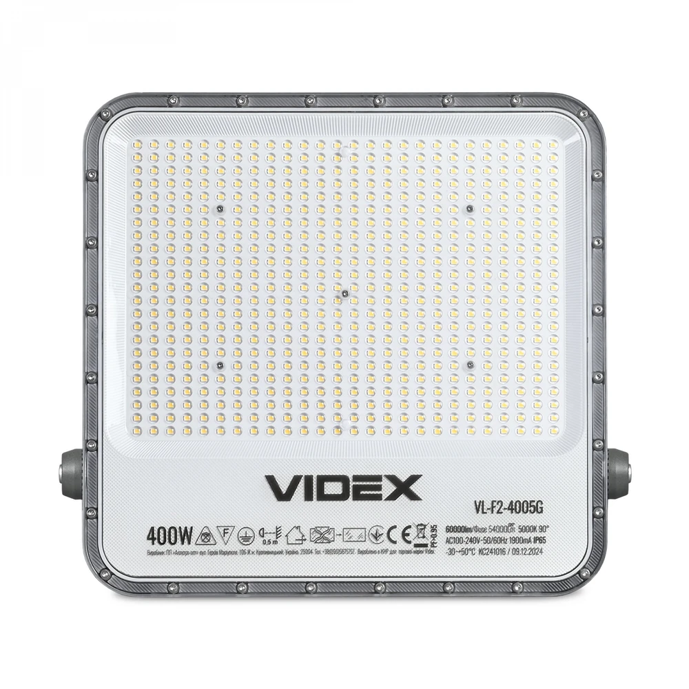 Didelės galios pramoninis LED prožektorius 400W 60 000Lm 5000K IP65 VIDEX VL-F2-4005G – Didžiulė 400W galia ir apsauga nuo įtampos svyravimų