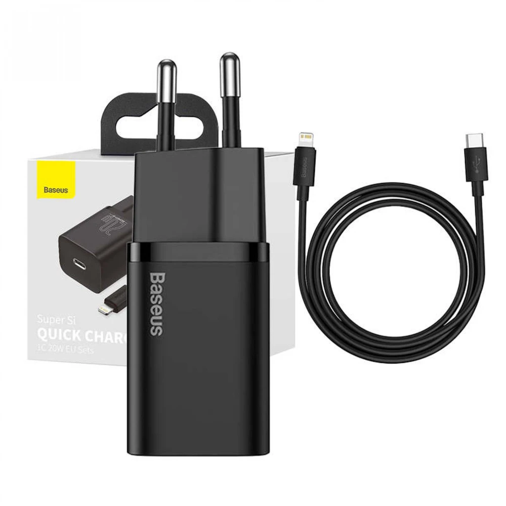 Baseus super Si Greitas įkroviklis 1C 20W su USB-C - Lightning kabeliu 1m - Juodas