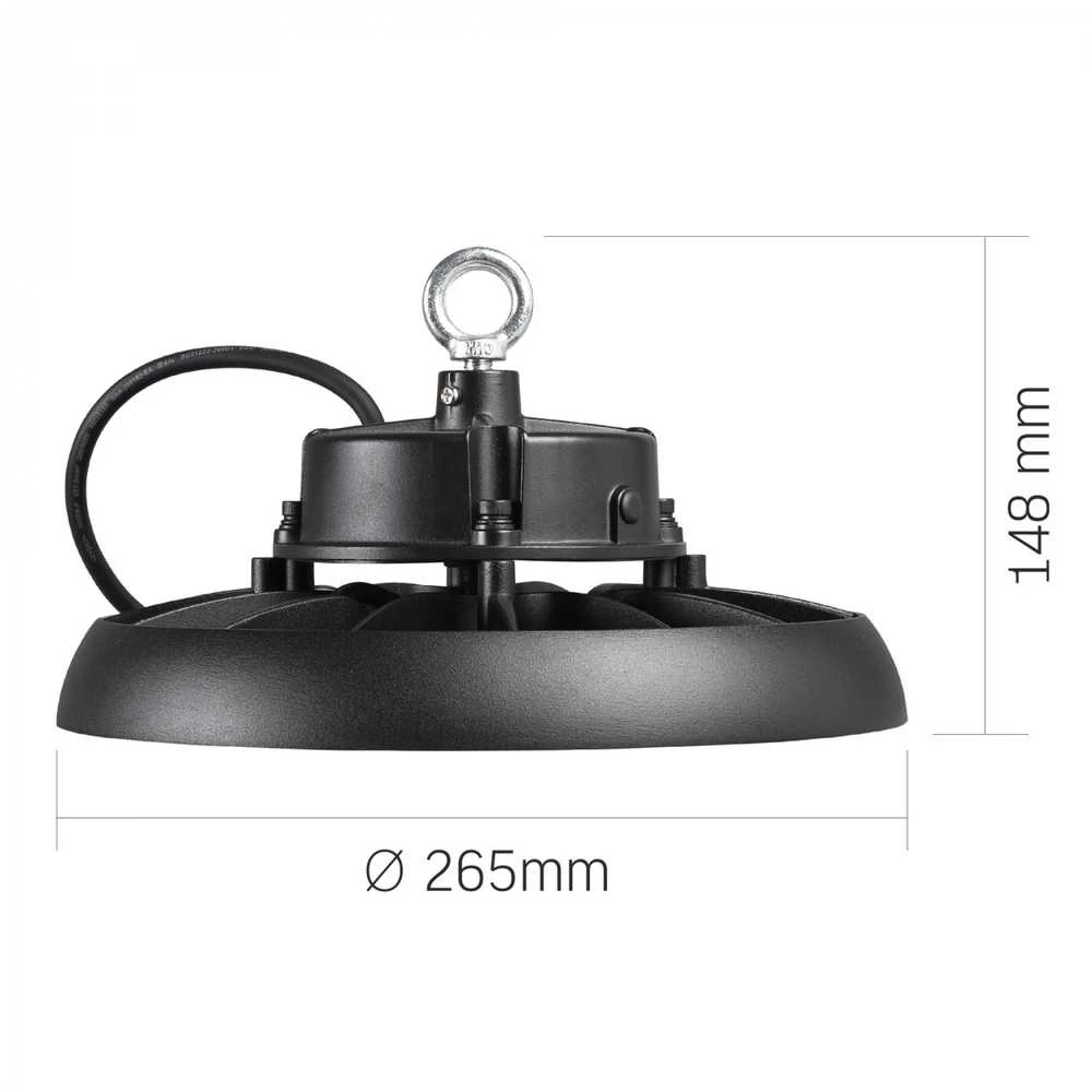 Pramoninis High Bay šviestuvas LED 100W 18000Lm 5000K IP65, VIDEX VL-HB01-1005B – Masyvus aliuminio radiatorius aušinimui