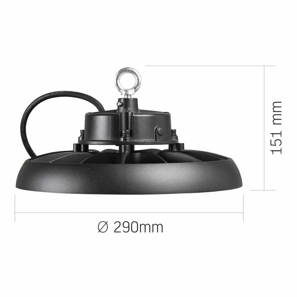 Pramoninis High Bay šviestuvas LED 150W 27000Lm 5000K IP65, VIDEX VL-HB01-1505B – Masyvus aliuminio radiatorius aušinimui