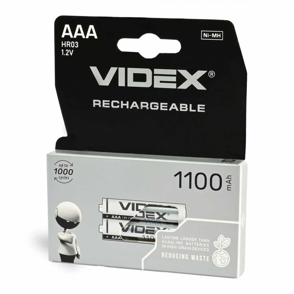Įkraunamos baterijos AAA (HR03) VIDEX (2 vnt.) Ni-MH, 1.2V, 1100mAh