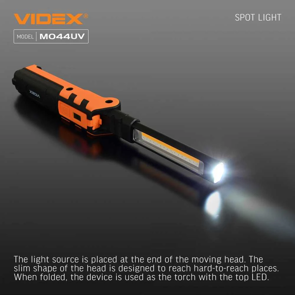 Darbinis LED žibintuvėlis CREE XTE 5W + COB 10W, 400Lm 4000K/6500K, Li-ion 18650 2200mAh, VIDEX VLF-M044UV – UV šviesos režimas freono nuotėkių diagnostikai