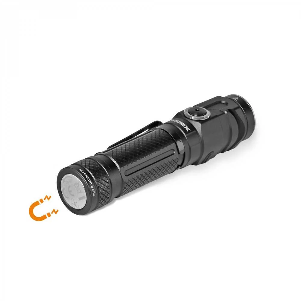 Įkraunamas kampinis LED žibintuvėlis Luminus SST20 10W, Raudona šviesa, 1000Lm 5000K, Li-ion 18650 2200mAh, VIDEX VLF-A232R – 90° sukiama galva un galvas juosta