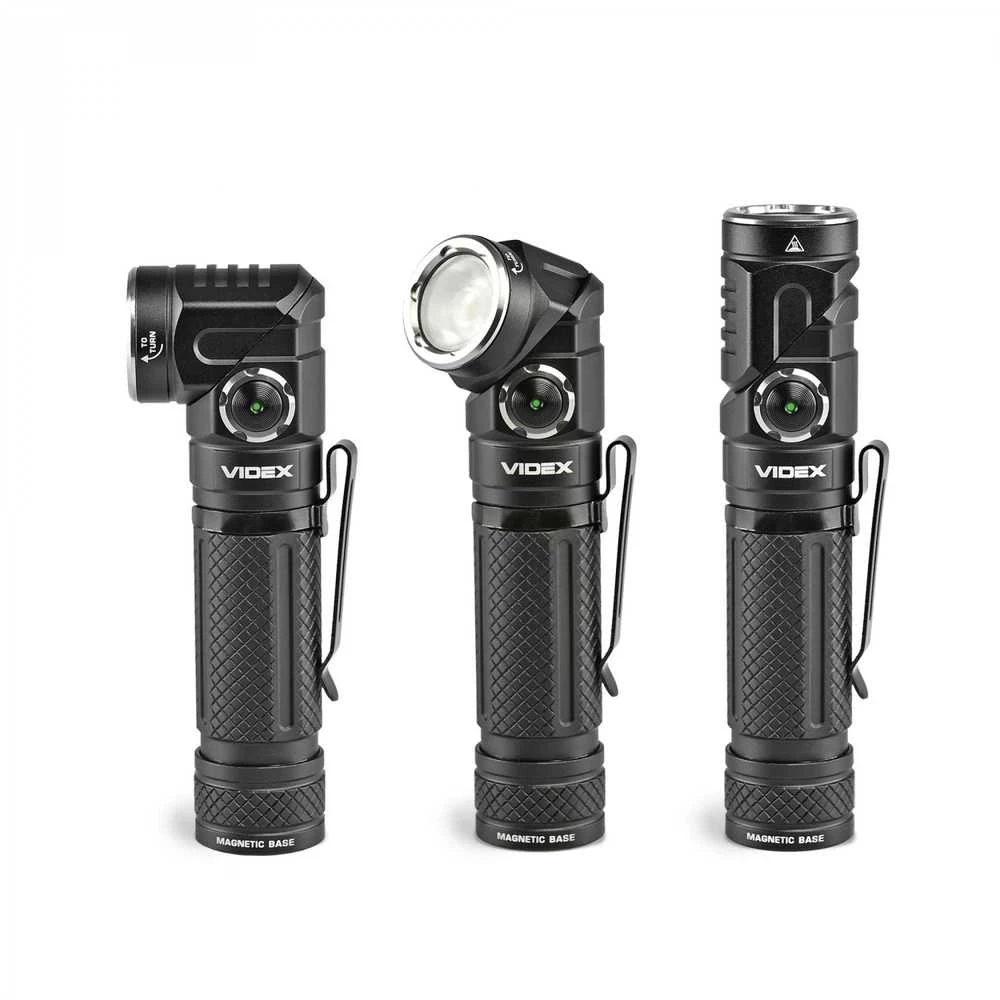 Įkraunamas kampinis LED žibintuvėlis Luminus SST20 10W, Raudona šviesa, 1000Lm 5000K, Li-ion 18650 2200mAh, VIDEX VLF-A232R – 90° sukiama galva un galvas juosta
