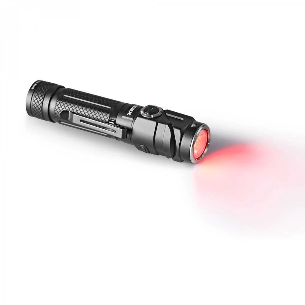 Įkraunamas kampinis LED žibintuvėlis Luminus SST20 10W, Raudona šviesa, 1000Lm 5000K, Li-ion 18650 2200mAh, VIDEX VLF-A232R – 90° sukiama galva un galvas juosta