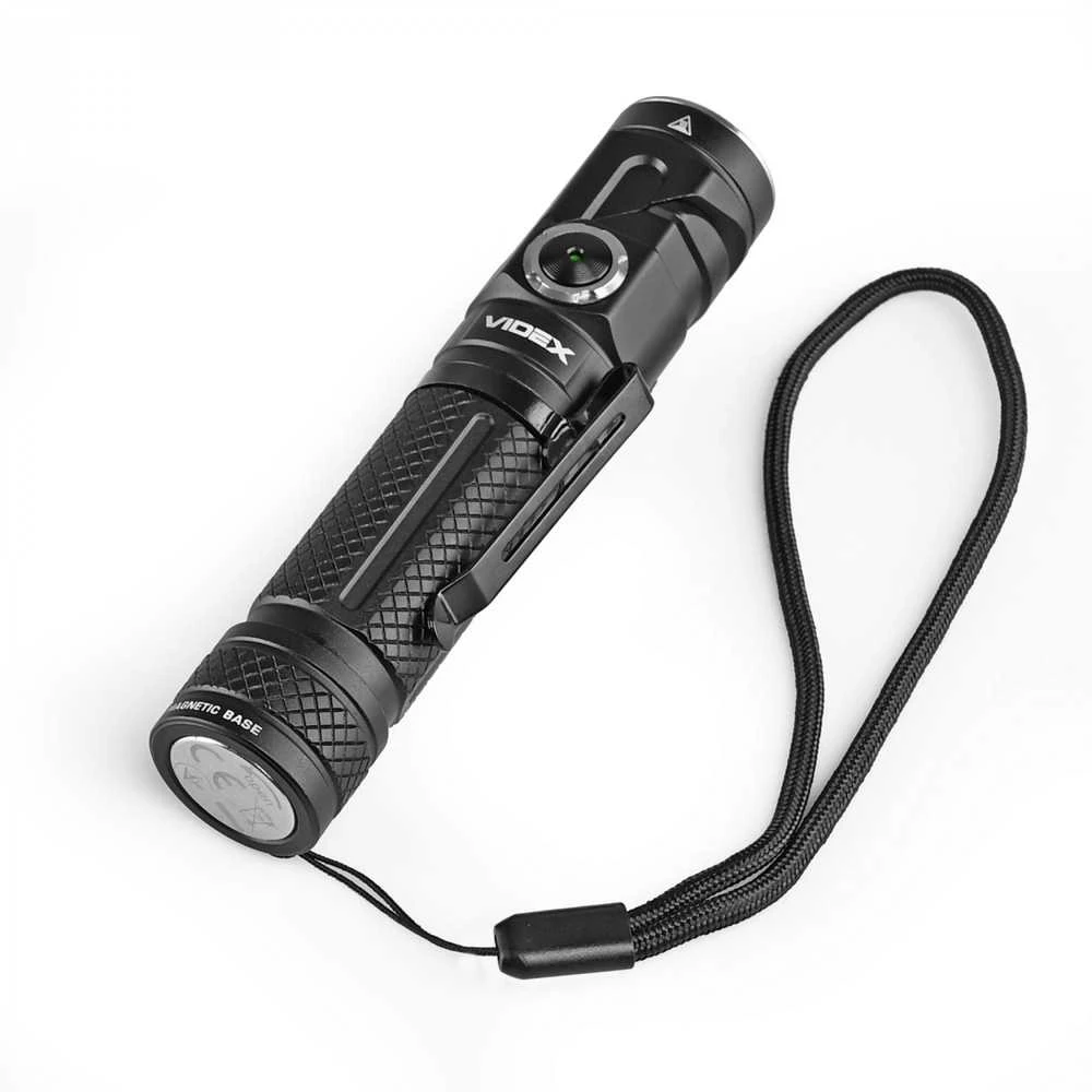 Įkraunamas kampinis LED žibintuvėlis Luminus SST20 10W, Raudona šviesa, 1000Lm 5000K, Li-ion 18650 2200mAh, VIDEX VLF-A232R – 90° sukiama galva un galvas juosta