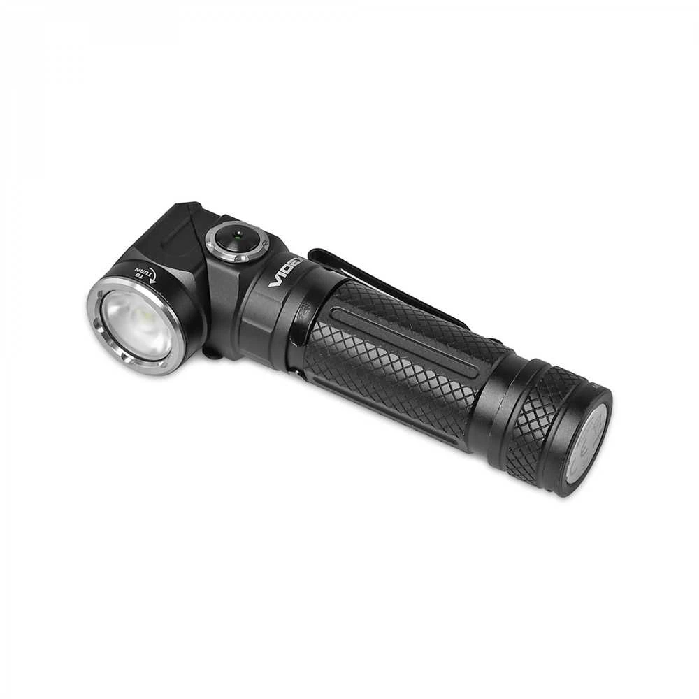 Įkraunamas kampinis LED žibintuvėlis Luminus SST20 10W, Raudona šviesa, 1000Lm 5000K, Li-ion 18650 2200mAh, VIDEX VLF-A232R – 90° sukiama galva un galvas juosta