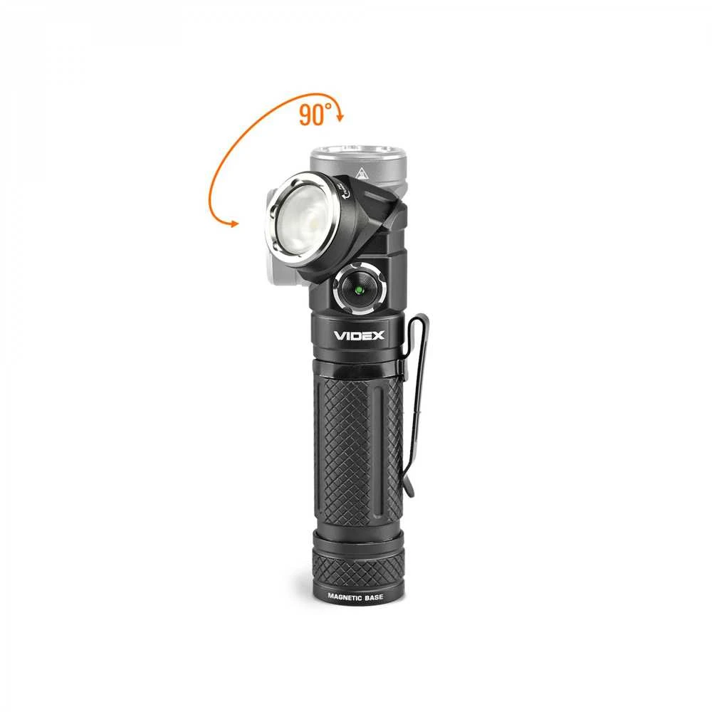 Įkraunamas kampinis LED žibintuvėlis Luminus SST20 10W, Raudona šviesa, 1000Lm 5000K, Li-ion 18650 2200mAh, VIDEX VLF-A232R – 90° sukiama galva un galvas juosta