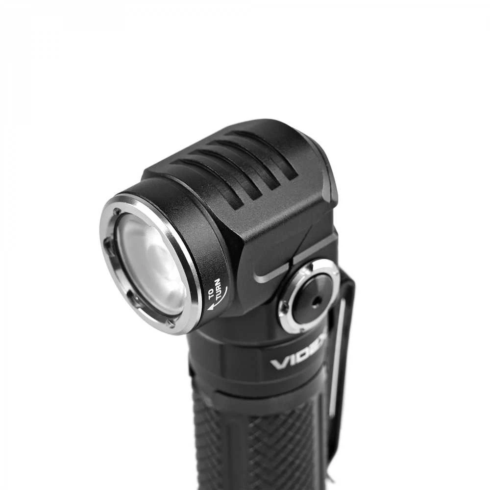 Įkraunamas kampinis LED žibintuvėlis Luminus SST20 10W, Raudona šviesa, 1000Lm 5000K, Li-ion 18650 2200mAh, VIDEX VLF-A232R – 90° sukiama galva un galvas juosta