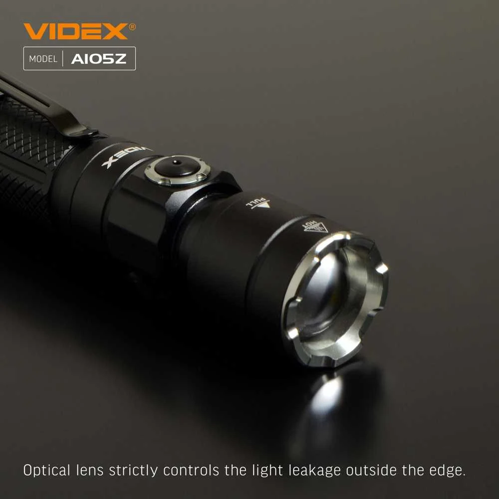 Įkraunamas kišeninis LED žibintuvėlis Luminus SST40 10W, 1200Lm 5000K, Li-ion 18650 2200mAh, VIDEX VLF-A105Z – Optinis priartinimas tiksliam spindulio fokusavimui