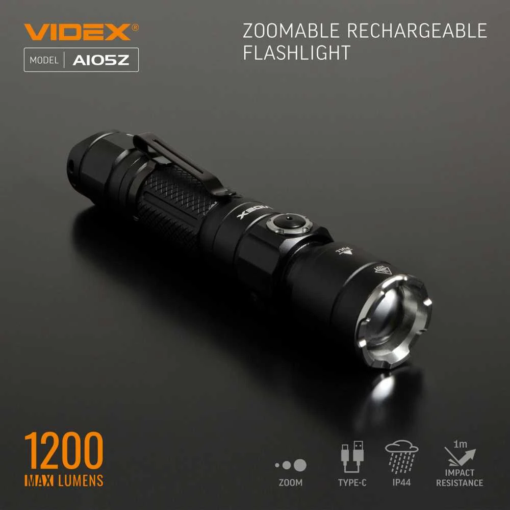 Įkraunamas kišeninis LED žibintuvėlis Luminus SST40 10W, 1200Lm 5000K, Li-ion 18650 2200mAh, VIDEX VLF-A105Z – Optinis priartinimas tiksliam spindulio fokusavimui