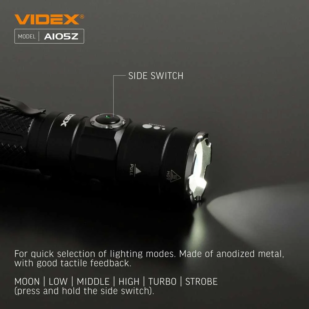 Įkraunamas kišeninis LED žibintuvėlis Luminus SST40 10W, 1200Lm 5000K, Li-ion 18650 2200mAh, VIDEX VLF-A105Z – Optinis priartinimas tiksliam spindulio fokusavimui