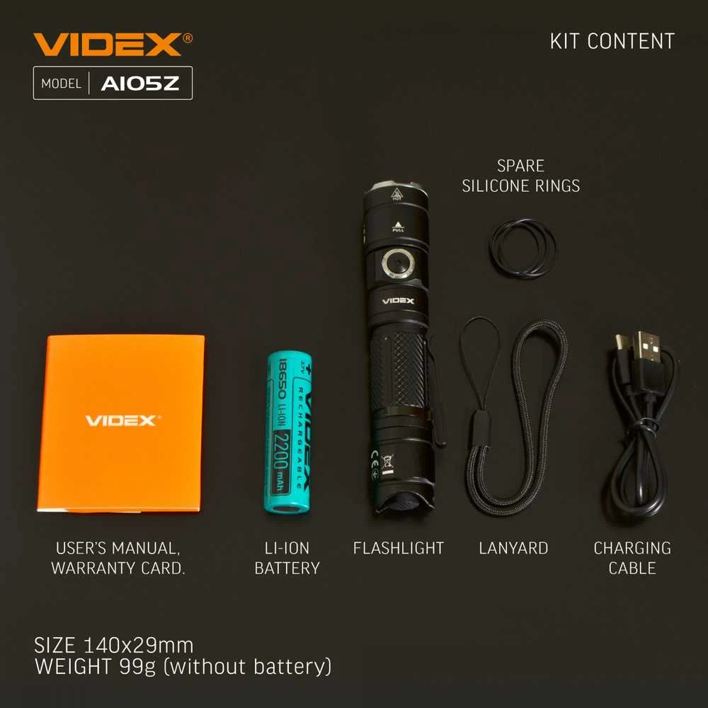 Įkraunamas kišeninis LED žibintuvėlis Luminus SST40 10W, 1200Lm 5000K, Li-ion 18650 2200mAh, VIDEX VLF-A105Z – Optinis priartinimas tiksliam spindulio fokusavimui