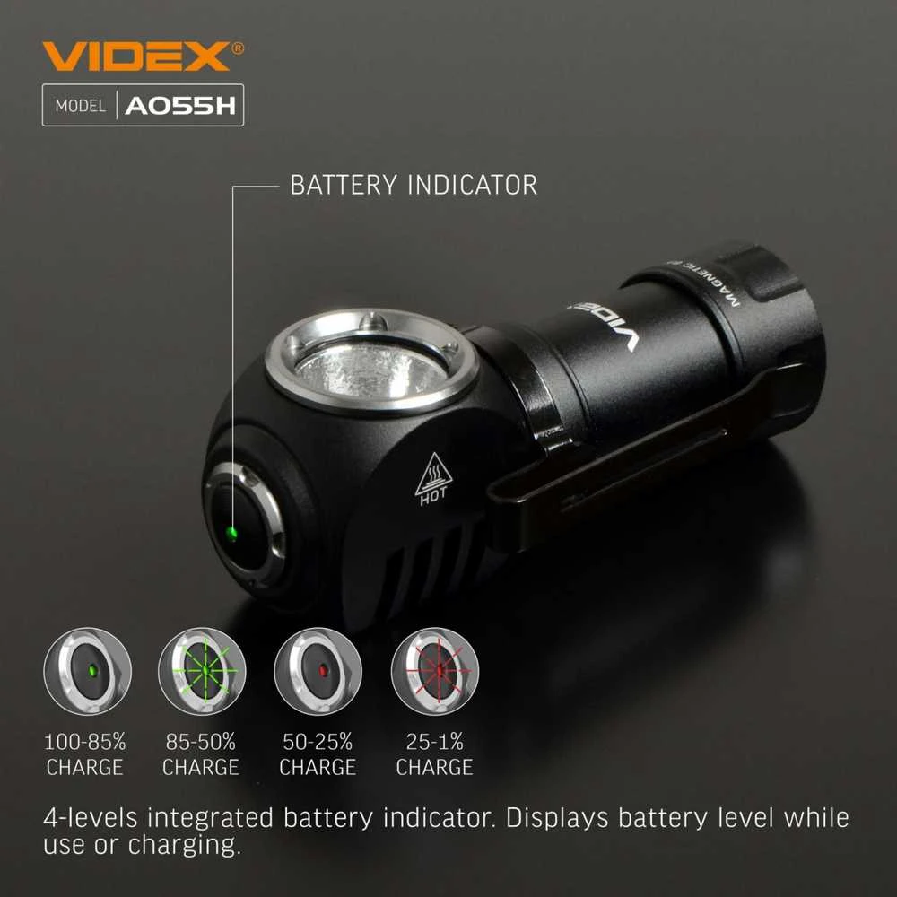 Įkraunamas kampinis LED žibintuvėlis Luminus SST20 10W, 600Lm 5700K, Li-ion 16340 800mAh (keičiamas į CR123A), VIDEX VLF-A055H – Šoninė šviesa, magnetinis pagrindas