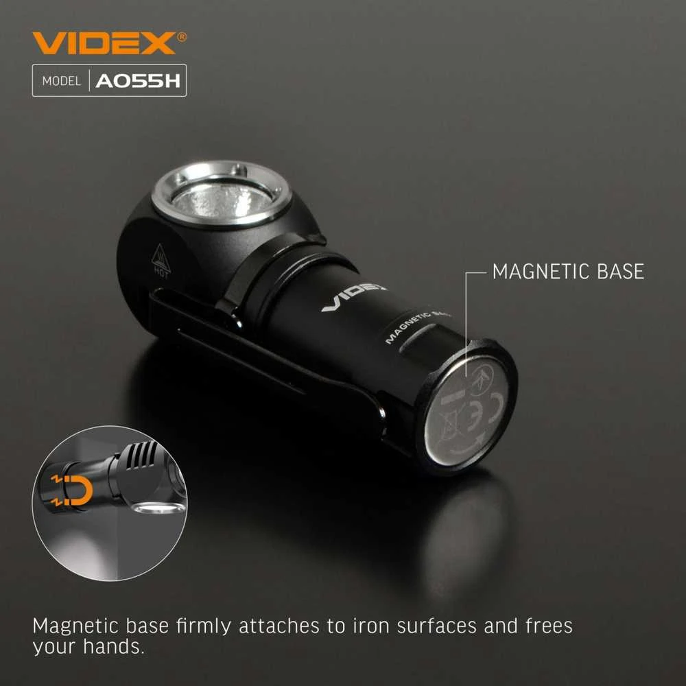Įkraunamas kampinis LED žibintuvėlis Luminus SST20 10W, 600Lm 5700K, Li-ion 16340 800mAh (keičiamas į CR123A), VIDEX VLF-A055H – Šoninė šviesa, magnetinis pagrindas