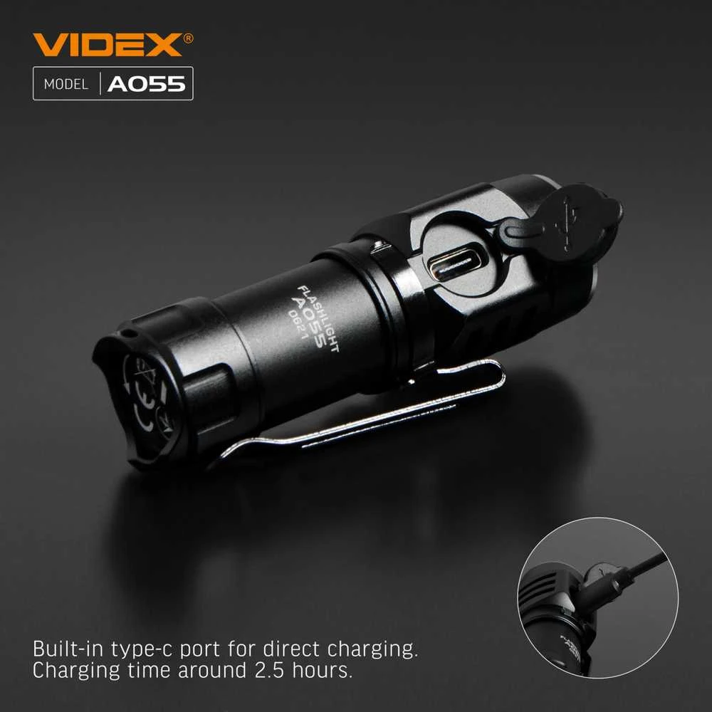 Įkraunamas kišeninis LED žibintuvėlis Luminus SST20 10W, 600Lm 5700K, Li-ion 16340 800mAh (keičiamas į CR123A), VIDEX VLF-A055 – Kompaktiškas dydis ir plieno klipsas