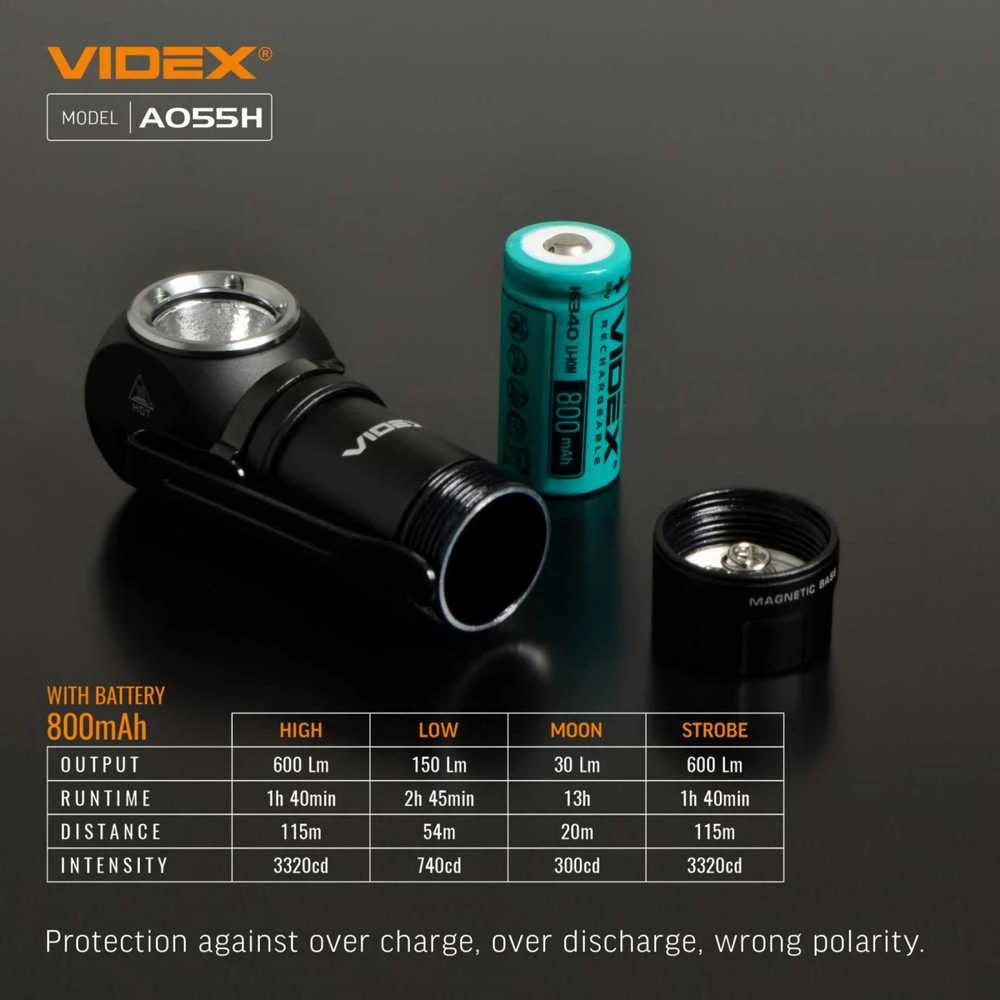 Įkraunamas kampinis LED žibintuvėlis Luminus SST20 10W, 600Lm 5700K, Li-ion 16340 800mAh (keičiamas į CR123A), VIDEX VLF-A055H – Šoninė šviesa, magnetinis pagrindas
