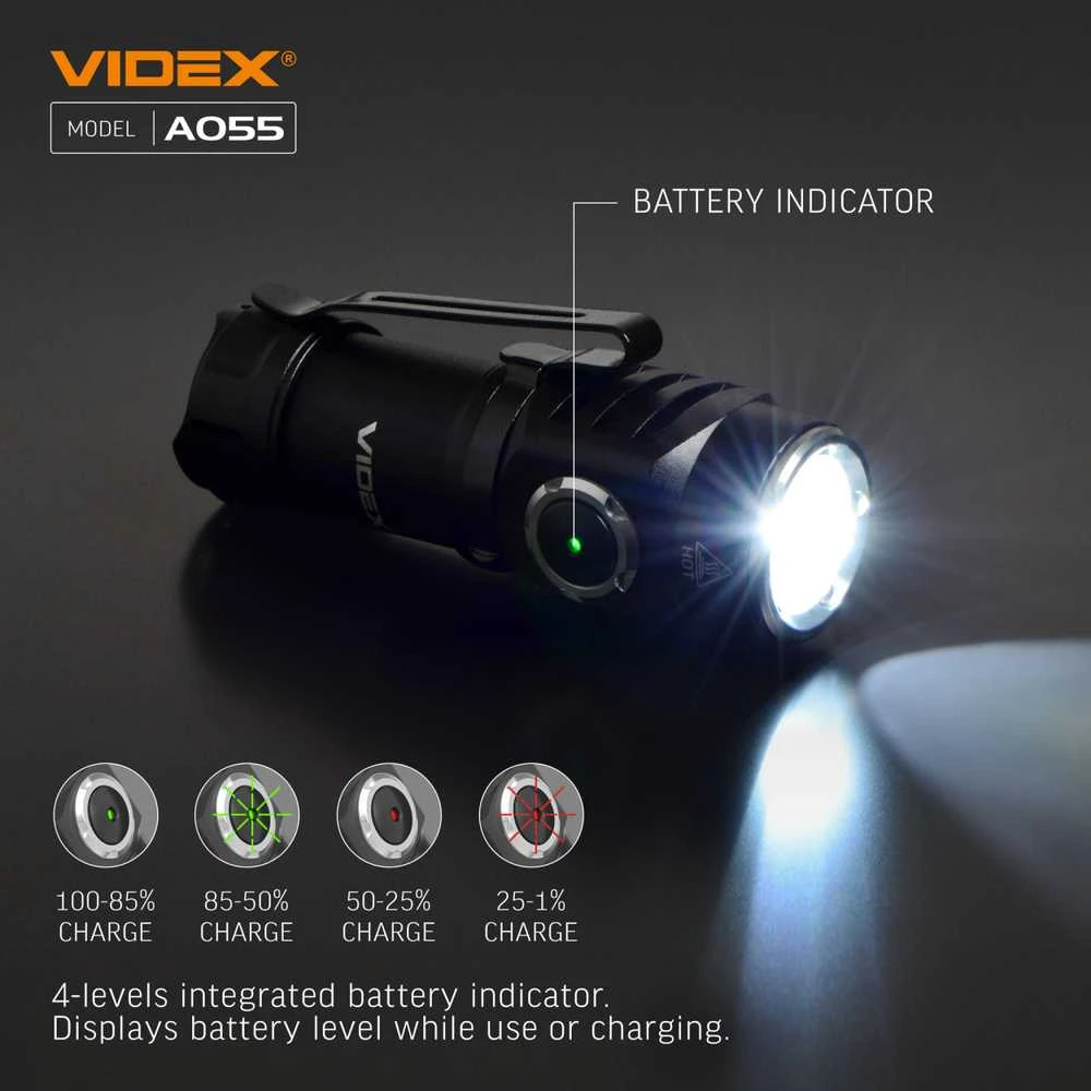 Įkraunamas kišeninis LED žibintuvėlis Luminus SST20 10W, 600Lm 5700K, Li-ion 16340 800mAh (keičiamas į CR123A), VIDEX VLF-A055 – Kompaktiškas dydis ir plieno klipsas