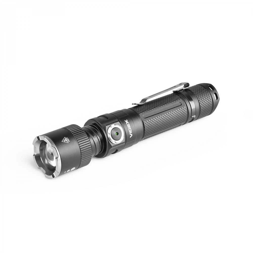 Įkraunamas kišeninis LED žibintuvėlis Luminus SST40 20W, 1500Lm 5000K, Li-ion 21700 4000mAh, VIDEX VLF-A231Z – Optinis priartinimas ir taktinis galinis mygtukas