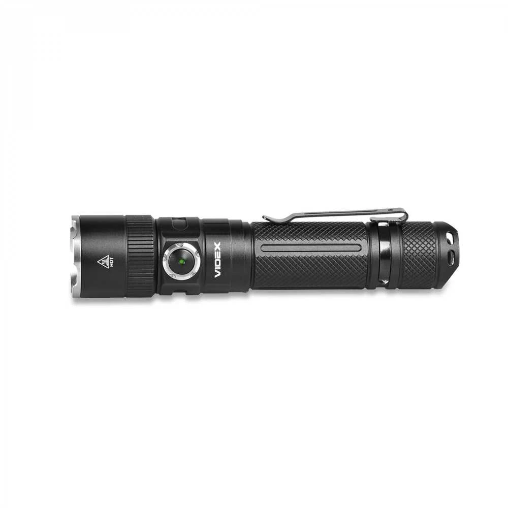 Įkraunamas kišeninis LED žibintuvėlis Luminus SST40 20W, 1500Lm 5000K, Li-ion 21700 4000mAh, VIDEX VLF-A231Z – Optinis priartinimas ir taktinis galinis mygtukas