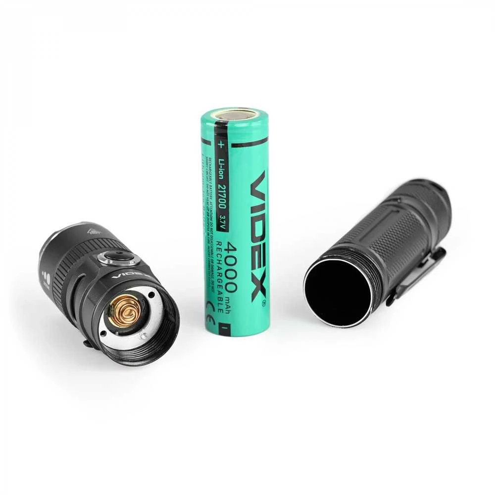 Įkraunamas kišeninis LED žibintuvėlis Luminus SST40 20W, 1500Lm 5000K, Li-ion 21700 4000mAh, VIDEX VLF-A231Z – Optinis priartinimas ir taktinis galinis mygtukas