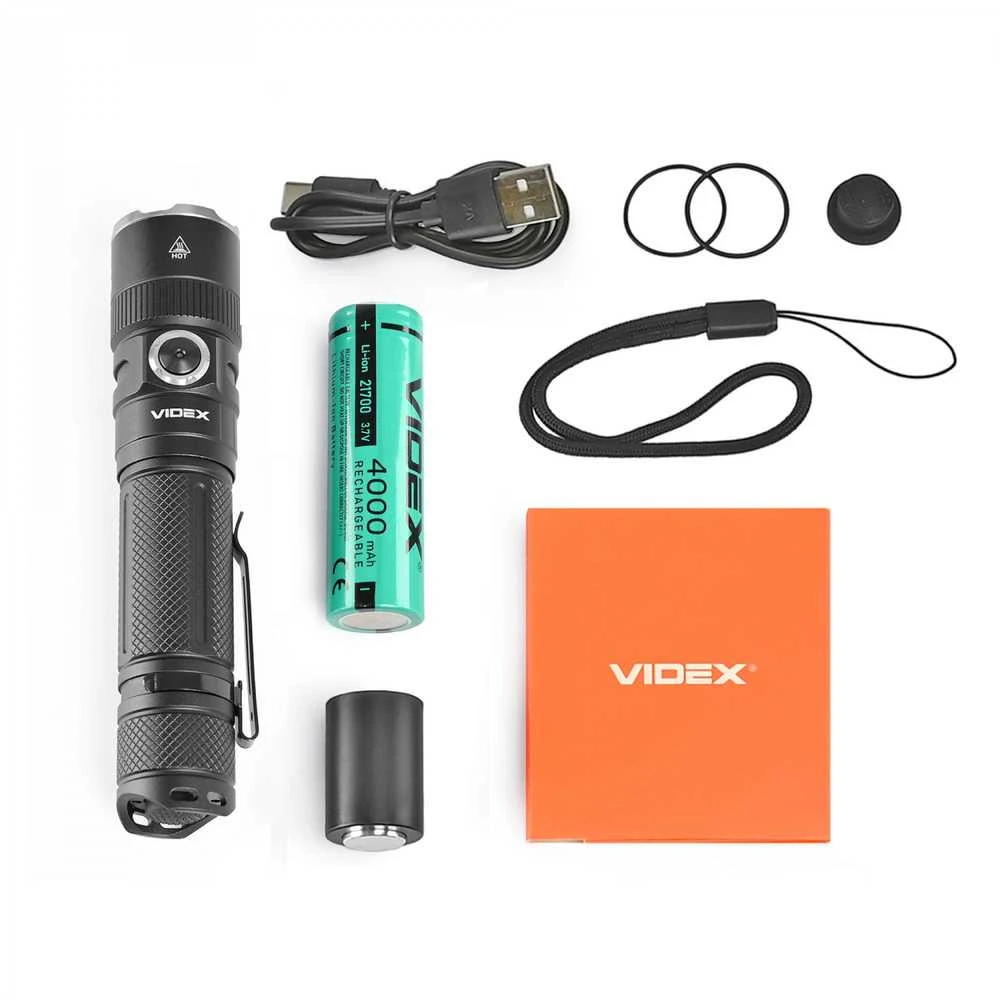 Įkraunamas kišeninis LED žibintuvėlis Luminus SST40 20W, 1500Lm 5000K, Li-ion 21700 4000mAh, VIDEX VLF-A231Z – Optinis priartinimas ir taktinis galinis mygtukas